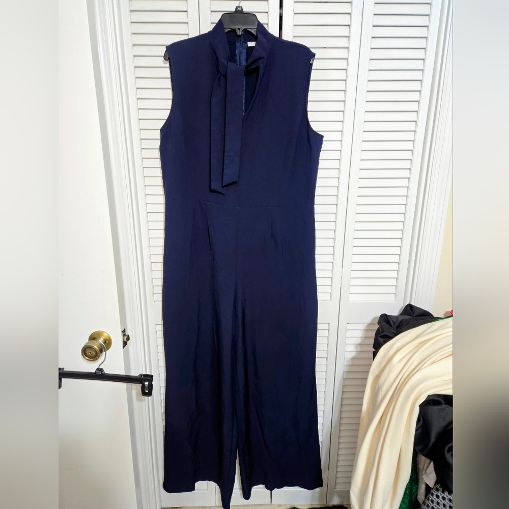 New York & Company Women's 18 Elegant Navy Sleeveless Jumpsuit